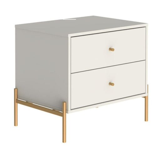 Manhattan Comfort Jasper Nightstand with Steel Gold Legs - Off White Matte|Table de nuit Jasper de Manhattan Comfort avec pattes en acier doré - blanc cassé mat