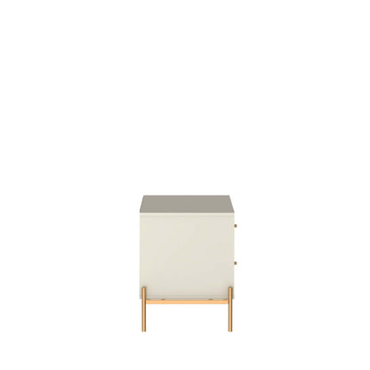 Manhattan Comfort Jasper Nightstand with Steel Gold Legs - Off White Matte|Table de nuit Jasper de Manhattan Comfort avec pattes en acier doré - blanc cassé mat
