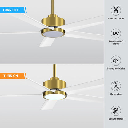 Ventilateur de plafond Breezary 65/52/42 à 5 pales avec éclairage LED, télécommande incluse.