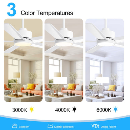 Ventilateur de plafond Breezary 65/52/42 à 5 pales avec éclairage LED, télécommande incluse.