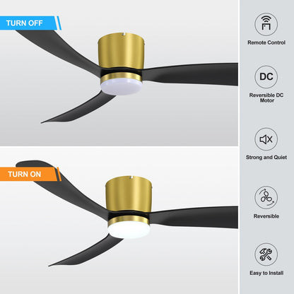 Ventilateur de plafond encastré noir/blanc de 52 pouces avec télécommande et éclairage LED (3 pales)