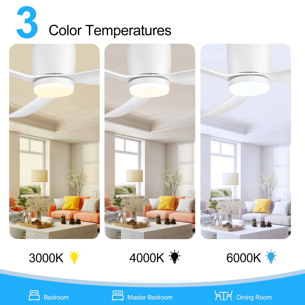 Ventilateur de plafond encastré noir/blanc de 52 pouces avec télécommande et éclairage LED (3 pales)