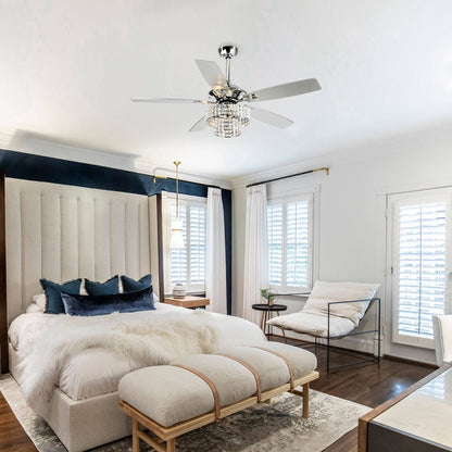 Ventilateur de plafond moderne en bois chromé à 5 pales de 52 pouces avec télécommande