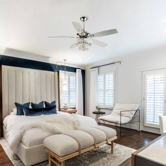 Ventilateur de plafond moderne en bois chromé à 5 pales de 52 pouces avec télécommande