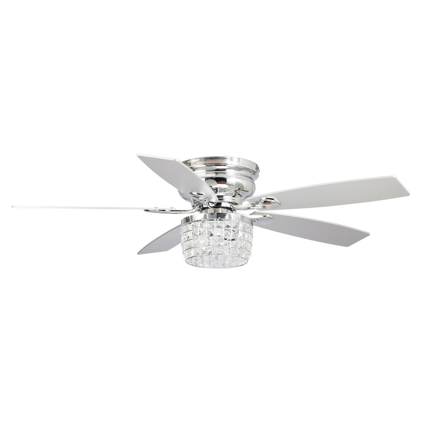 Ventilateur de plafond encastré 52 pouces en chrome cristal avec kit d'éclairage et télécommande