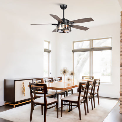 Ventilateur de plafond d'intérieur rustique en bois noir à 5 pales de 52 pouces avec télécommande