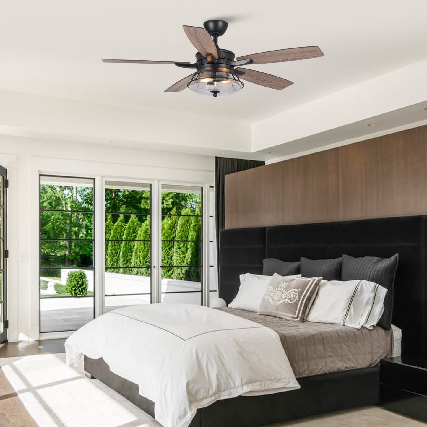 Ventilateur de plafond décoratif industriel en verre noir bullé de 52 pouces avec télécommande et kit d'éclairage