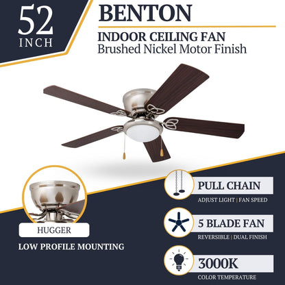 Ventilateur de plafond intérieur traditionnel Prominence Home Benton 52 avec éclairage LED et chaînettes