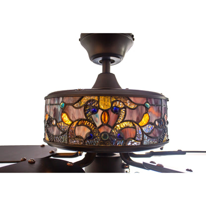 Ventilateur de plafond Copper Grove Guasipati 52 pouces style Tiffany Magna Carta - 52 po L x 52 po l x 16,5 po