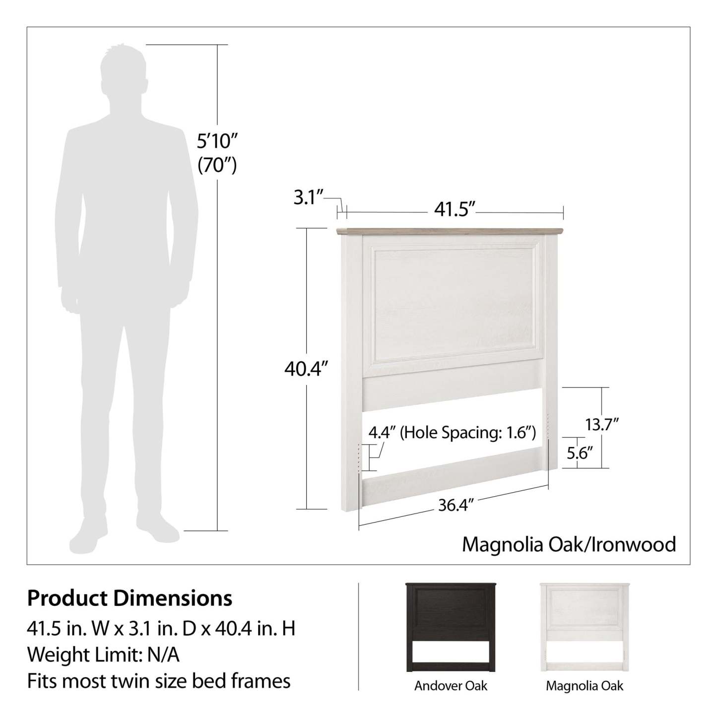 Tête de lit Hillview en chêne ivoire d'Ameriwood Home - Taille simple