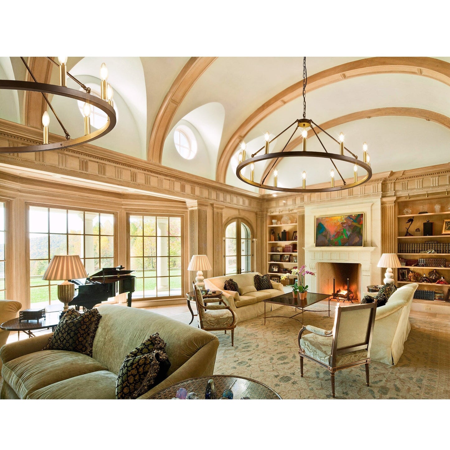 Lustre rond de 54 pouces en forme de roue de chariot avec 24 lumières