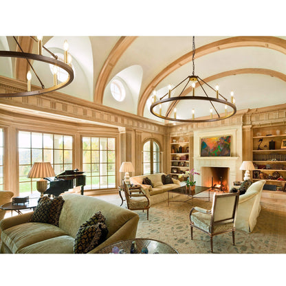 Lustre rond de 54 pouces en forme de roue de chariot avec 24 lumières