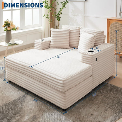 Canapé-lit rembourré de 54 pouces avec oreillers et accoudoirs Chaise de café surdimensionnée d'intérieur Canapé-lit confortable en velours côtelé