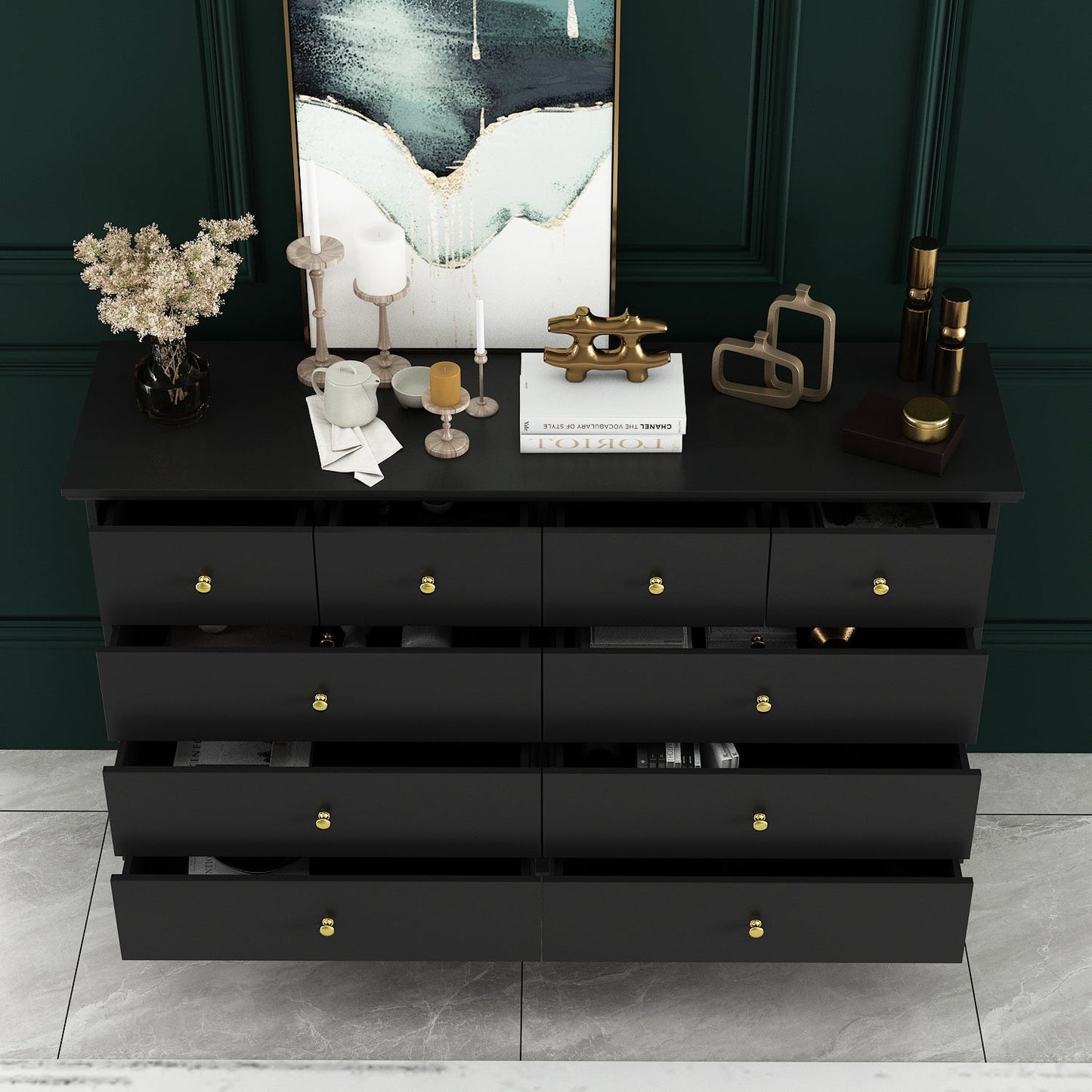 Commode double de 55,1 cm de large avec tiroirs de rangement