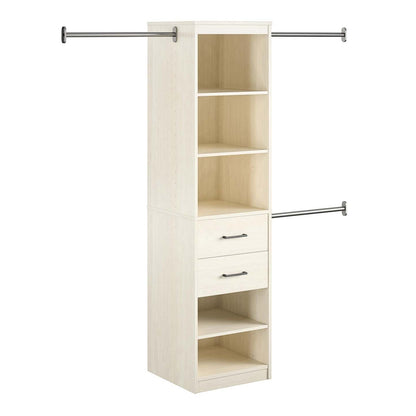 Novogratz Kelly 5-Shelf/2-Drawer Closet Organizer with 3 Adjustable Hanging Rods - Ivory Oak|Organisateur de garde-robe Kelly Novogratz à 5 tablettes et 2 tiroirs avec 3 tringles réglables - chêne ivoire