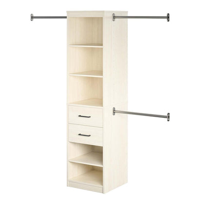 Novogratz Kelly 5-Shelf/2-Drawer Closet Organizer with 3 Adjustable Hanging Rods - Ivory Oak|Organisateur de garde-robe Kelly Novogratz à 5 tablettes et 2 tiroirs avec 3 tringles réglables - chêne ivoire