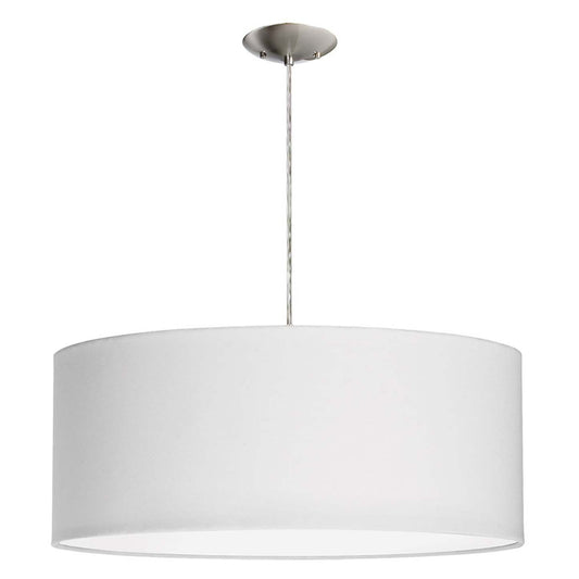 Dainolite 3 Light Drum Pendant 22 Dia Satin Chrome Finish White Shade/Diffuser Lamp|Luminaire suspendu de Dainolite de 22 po de diamètre avec abat-jour cylindrique blanc qui diffuse la lumière, fini chromé satiné et 3 ampoules
