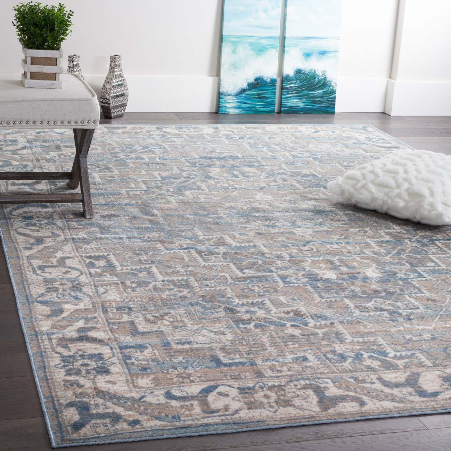 Shi Vin Diamond Blue 3x5 Area Rug|Carpette Shi bleu rétro à motifs de diamants 3 x 5|D80GP0S6