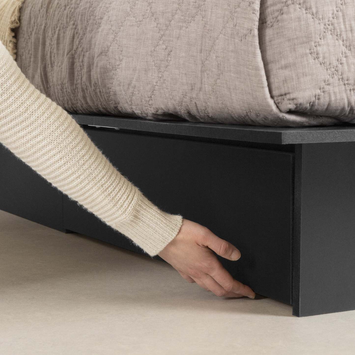 Lit plateforme avec tiroirs Step One - Noir pur | Step One Lit Plateforme Avec Tiroir - Noir Solide