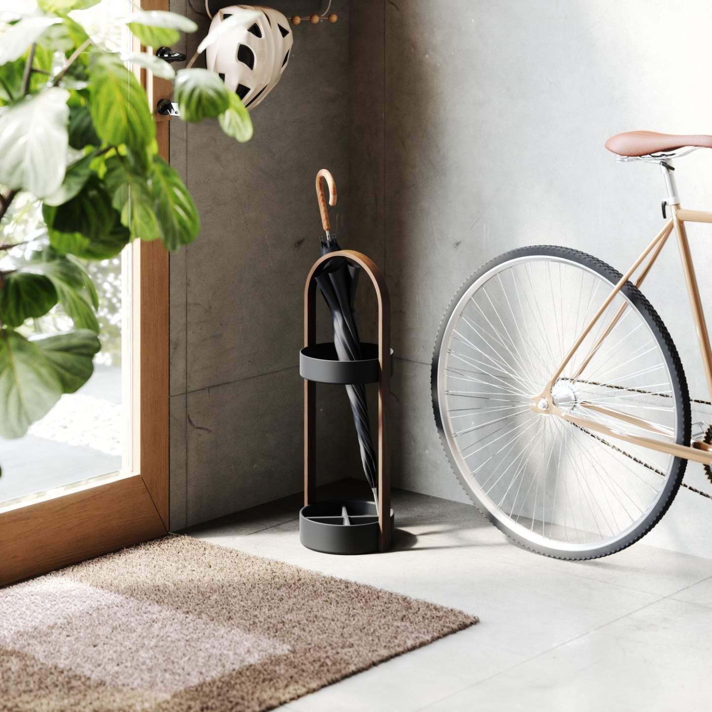 Umbra Modern Steel Bellwood Umbrella Stand - Black and Walnut|Support à parapluie moderne Bellwood de Umbra en acier - noir et noyer