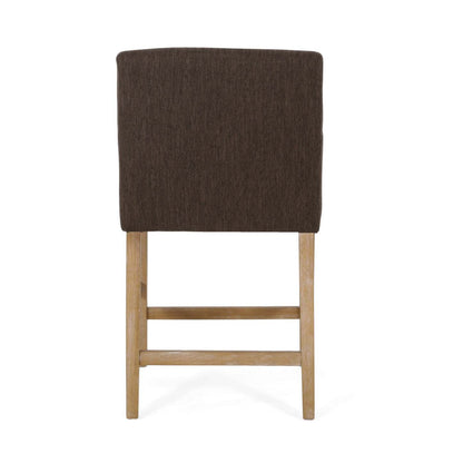 Gabrielle 26 Hauteur d'Assise Tabourets de Comptoir Ensemble de 2 avec Tissu Rembourré et Pieds en Bois Massif - Brun | Ensemble De 2 Tabourets De Comptoir Gabrielle, Assise 66 cm – Tissu Rembourré Et Pieds En Bois Massif - Brun