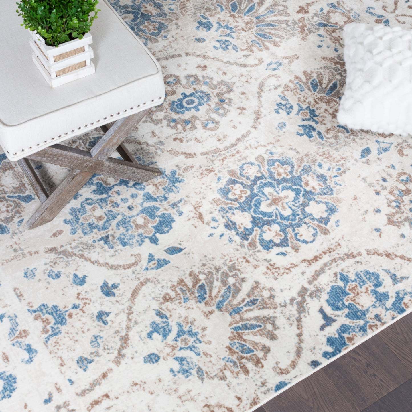 Tapis Shi Flora Bleu 3x5|Carpette Shi Flora bleue 3 x 5|D80G7IJB