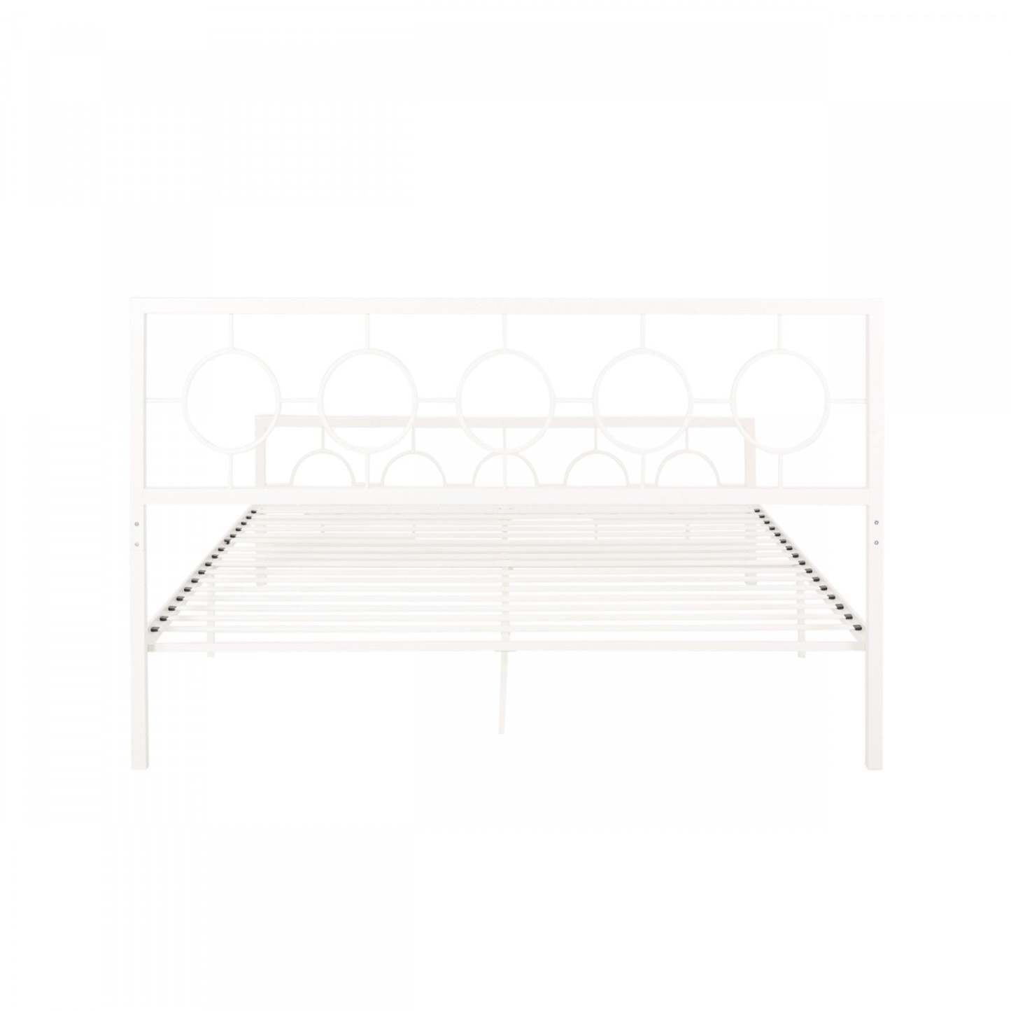 Cadre de lit Robert en métal avec tête et pied de lit au design circulaire, taille King, blanc | Robert Cadre de lit en métal avec tête et pied de lit au design circulaire, taille King, blanc