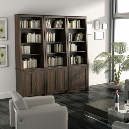 Bibliothèque haute à dossier incliné avec deux portes Shaker - Espresso|Bibliothèque haute avec arrière incliné munie de 2 portes de style Shaker - espresso