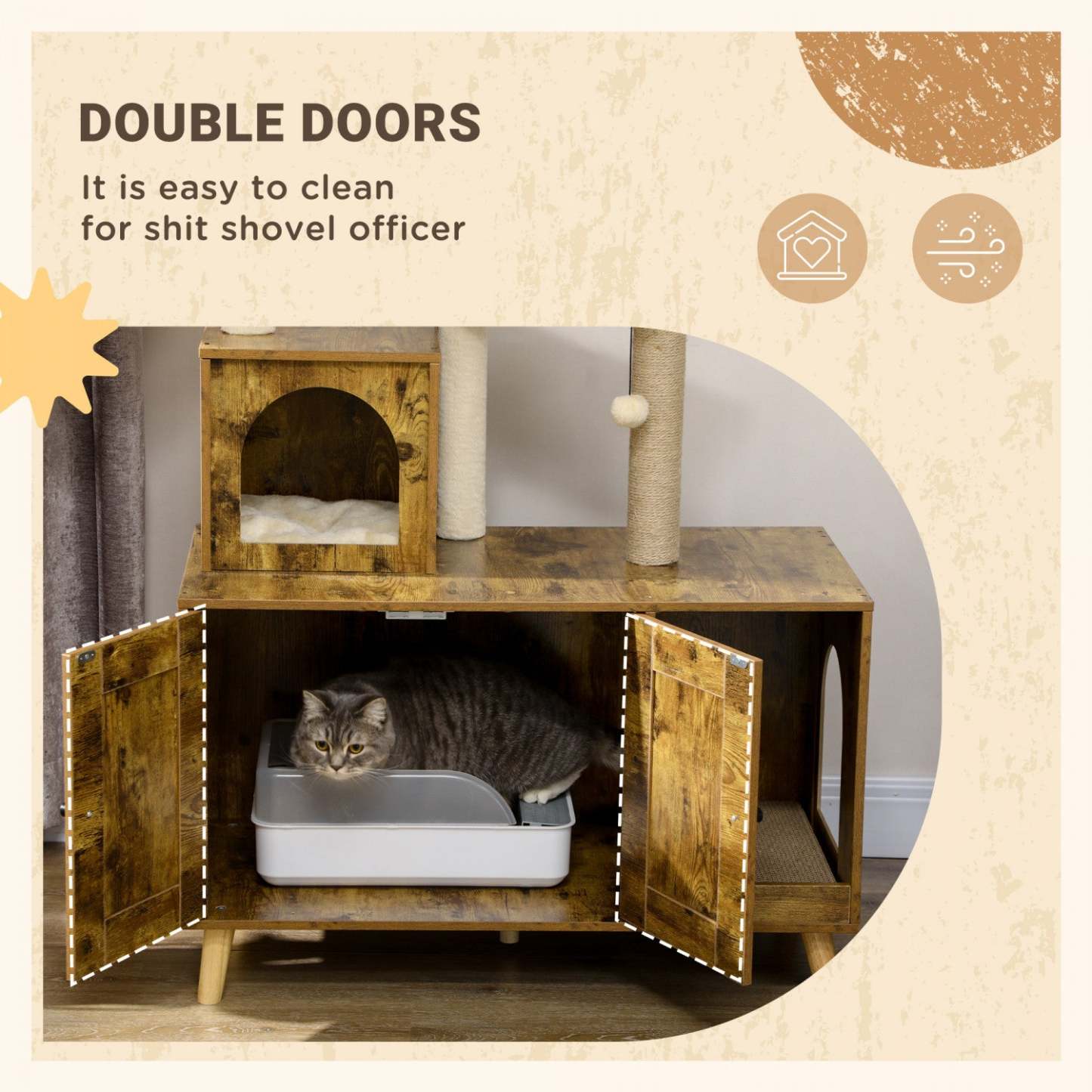 Pawhut Boîte à Litière Avec Tour d'Arbre à Chat, Meubles de Toilette Cachés pour Chat avec Condo, Gr