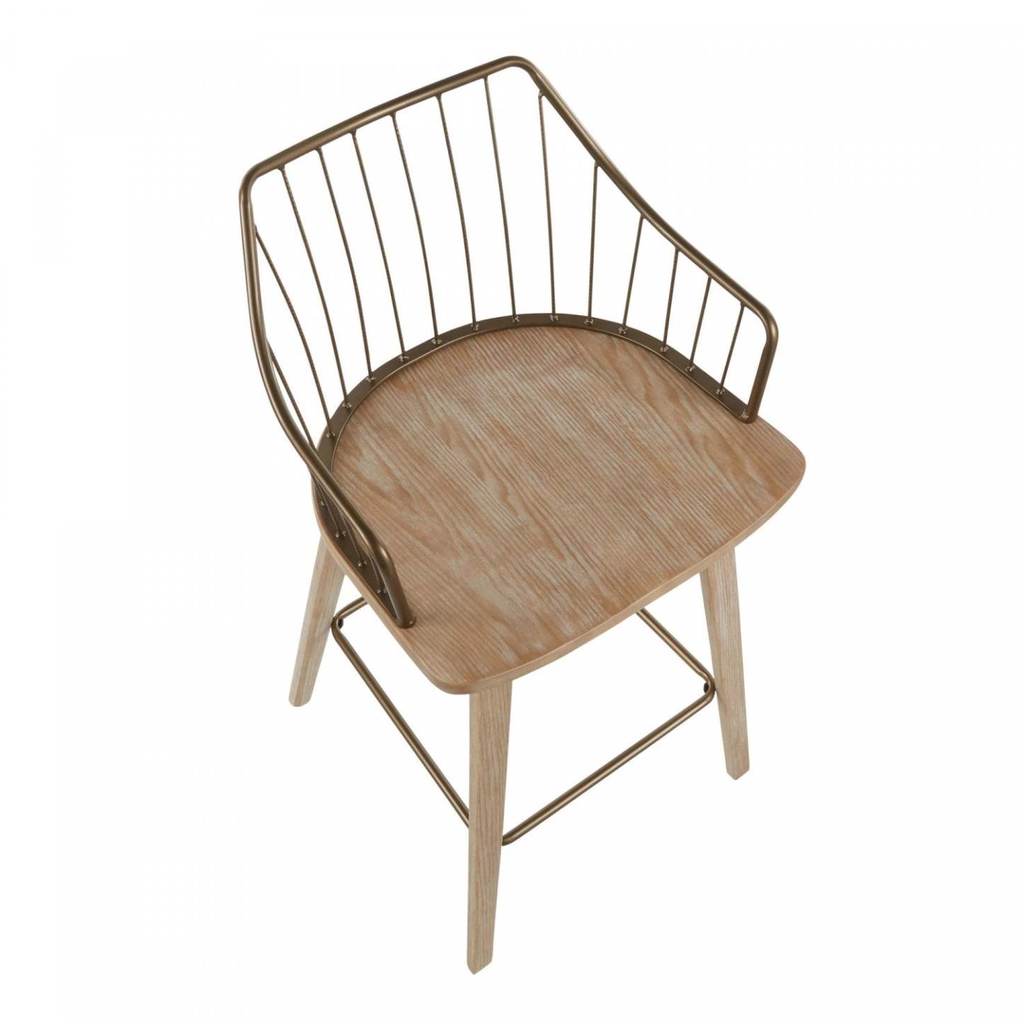 LumiSource Winston Wood Farmhouse Counter-Height Stool - Whitewashed/Antique Copper|Tabouret champêtre Winston de hauteur comptoir en bois - blanchi et cuivre antique