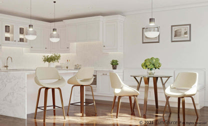 LumiSource Folia Glass Mid-Century Modern Round Dinette Dining Table - Walnut|Table ronde moderne du milieu du 20e siècle Folia en verre pour le coin-repas ou la salle à manger - noyer