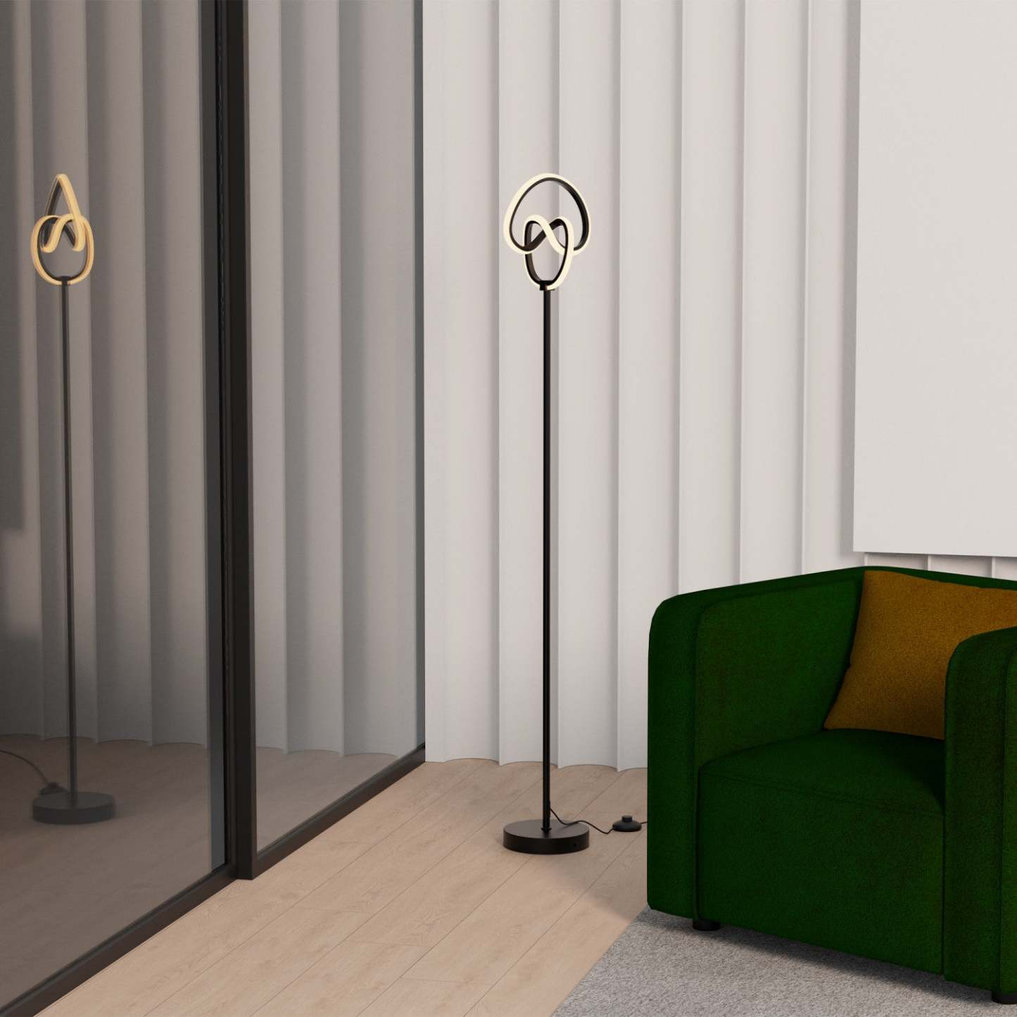 58 Lampadaire LED Design Cercle Torsadé Noir Mat | Lampe à pied à conception circulaire tordue à DEL de 58 po noir mat