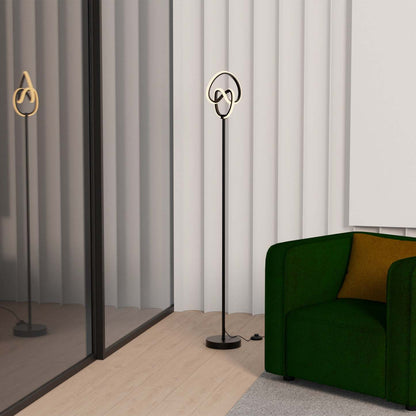 58 Lampadaire LED Design Cercle Torsadé Noir Mat | Lampe à pied à conception circulaire tordue à DEL de 58 po noir mat