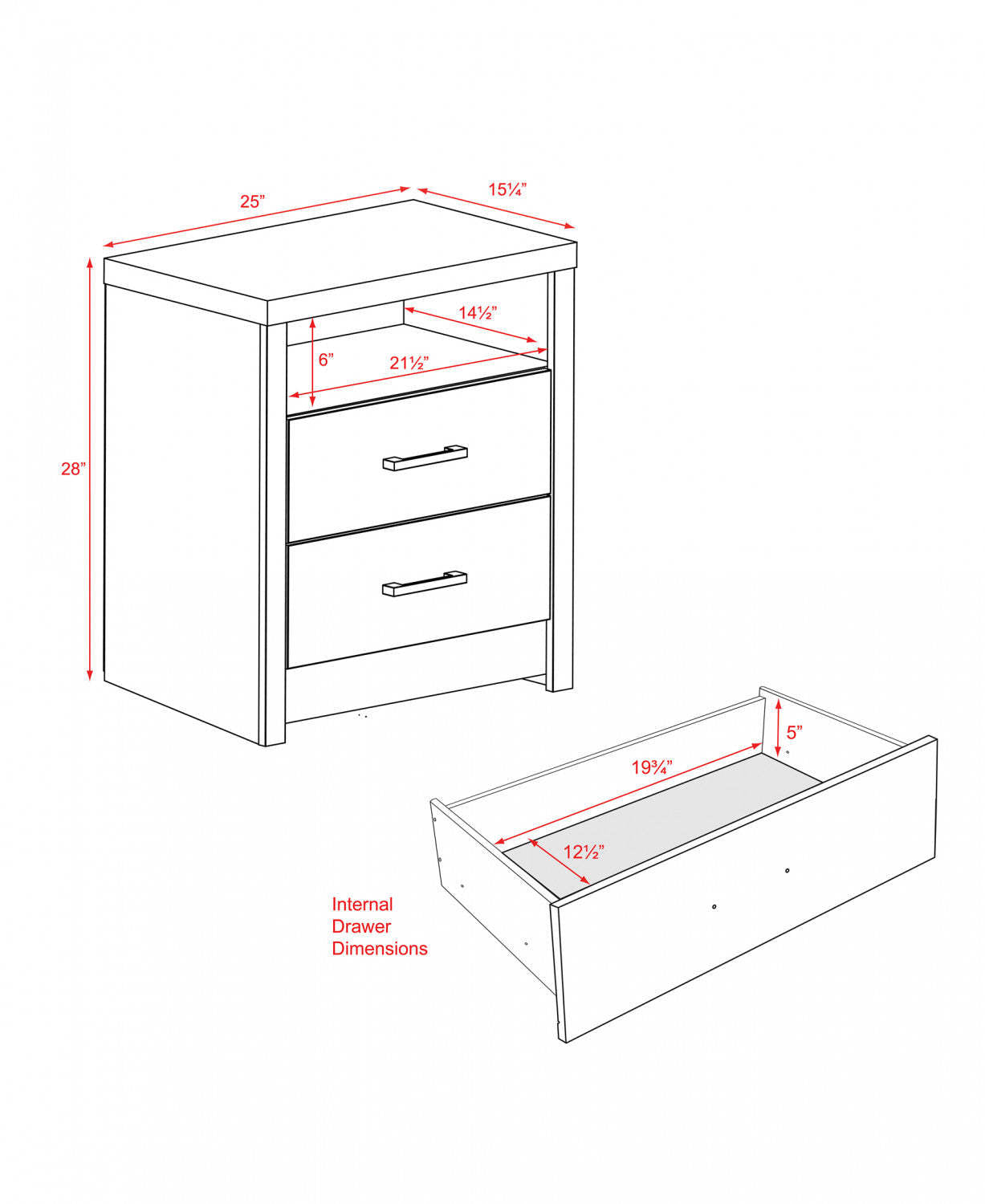 Calla Tall 2-Drawer Nightstand - Blanc|Table de nuit haute Calla à 2 tiroirs - blanche