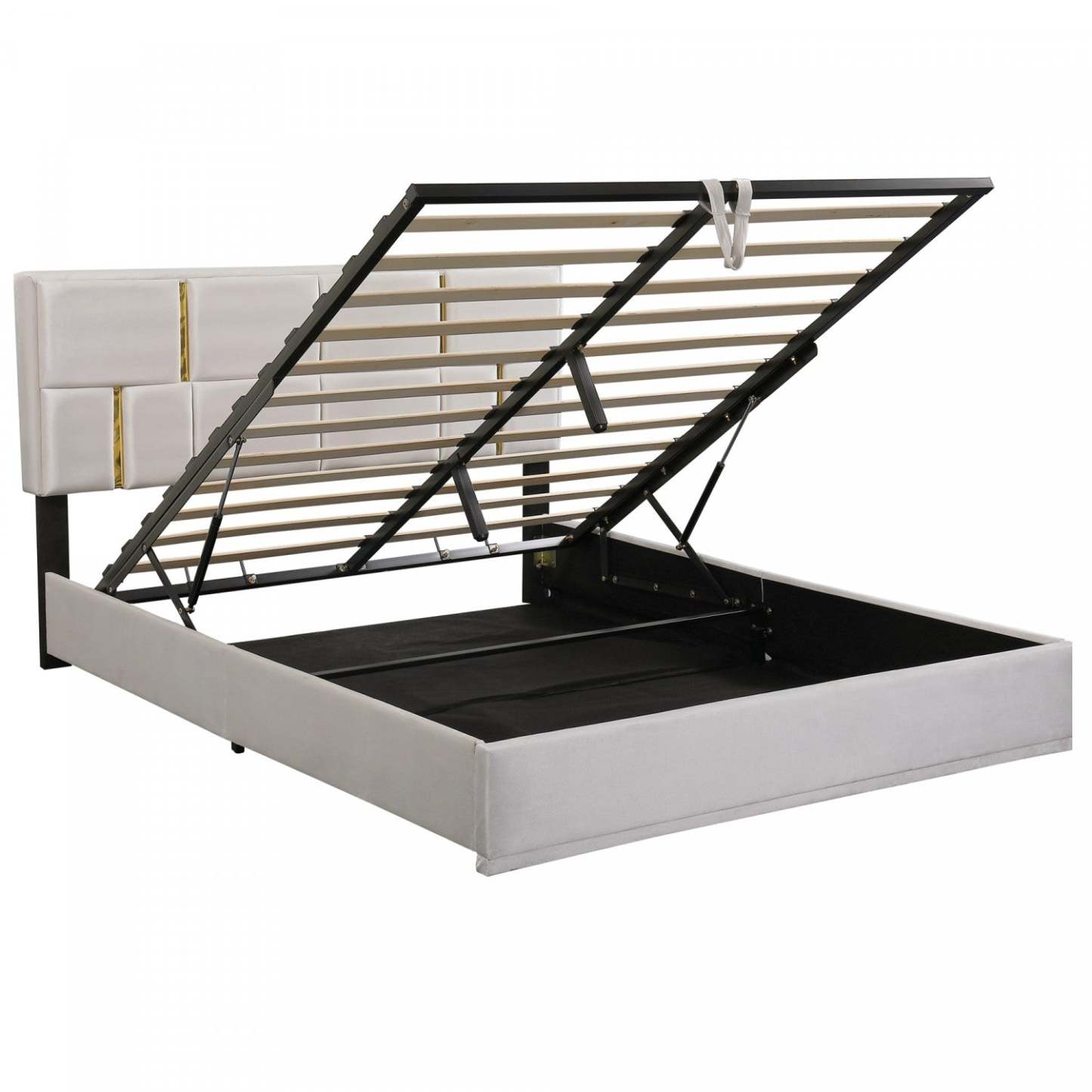 Nicole Ensemble De Chambre 2 Pièces Avec Lit Plateforme Tapissé Et Banc Coffre, Taille Queen, Beige