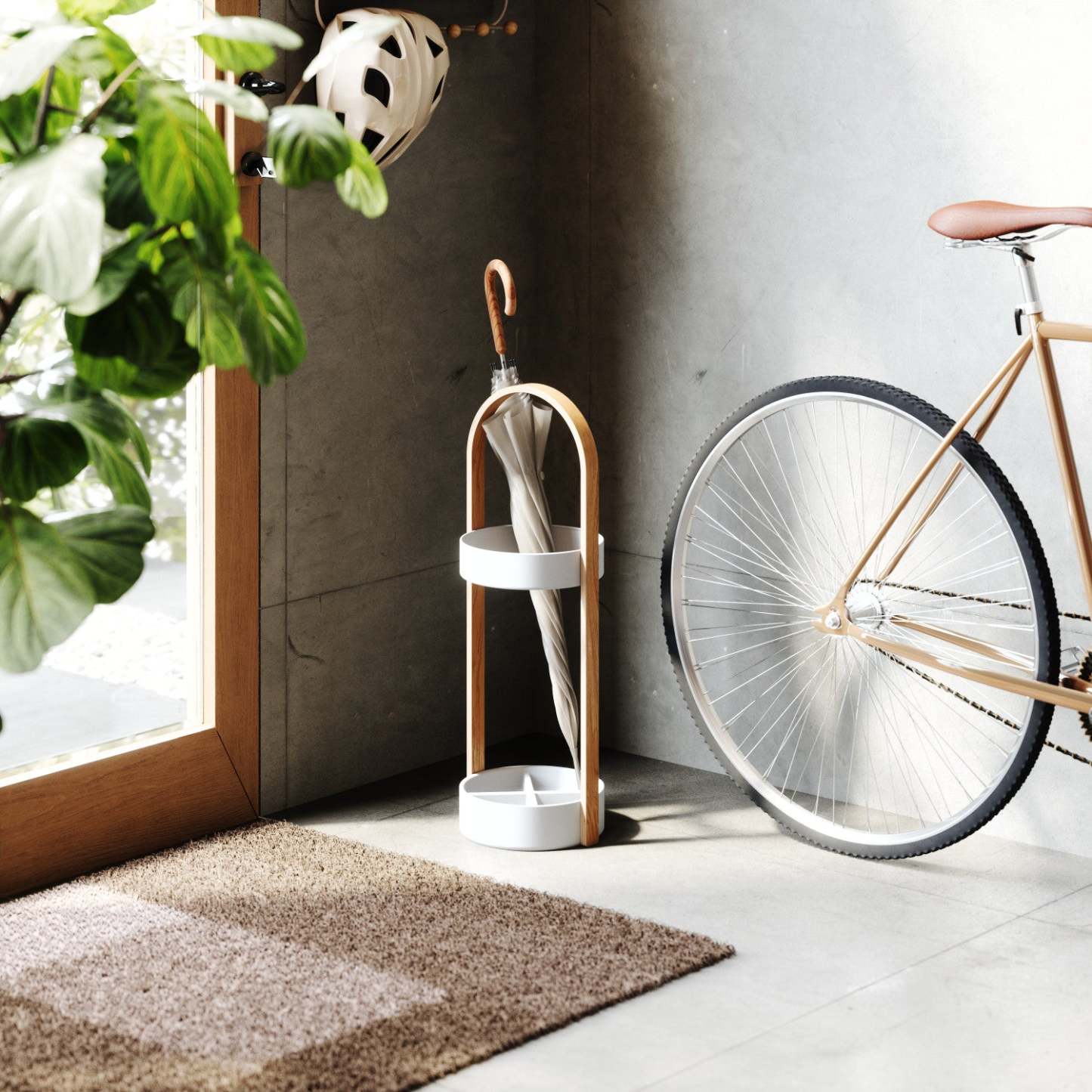 Umbra Modern Steel Bellwood Umbrella Stand - White and Natural|Support à parapluie moderne Bellwood de Umbra en acier - blanc et naturel