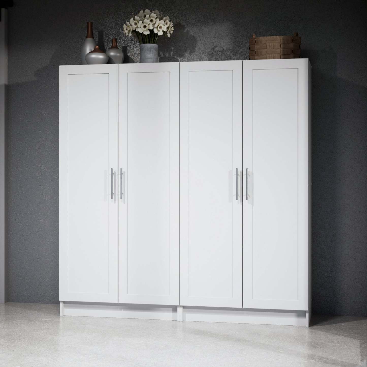 Armoire de rangement Elite Accent avec portes à panneaux et 3 tablettes - Blanc|Armoire d'appoint de rangement Elite avec portes à panneaux et 3 tablettes - blanche