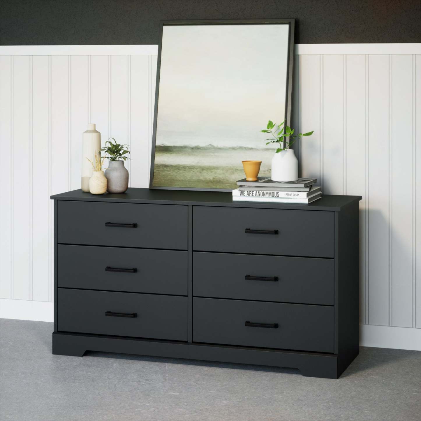 Prepac Rustic Ridge Farmhouse 6-Drawer Dresser - Black|Commode champêtre Rustic Ridge de Prepac à 6 tiroirs - noire
