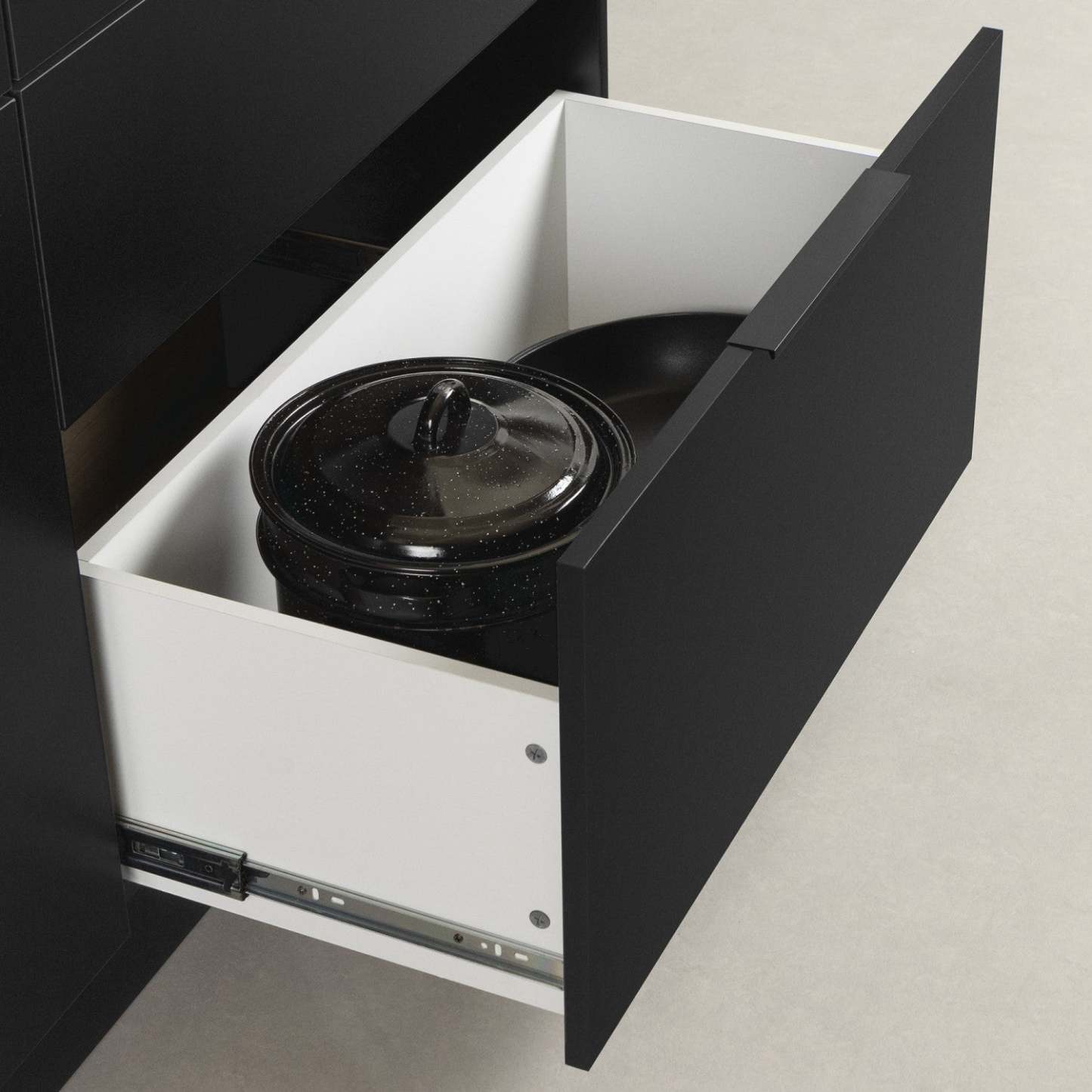 Olio Ilot De Cuisine Avec Porte Et Tiroirs - Noir Mat Et Faux Marbre Blanc | Olio Kitchen Island With Door And Drawers - Matte Black And Faux White Marble