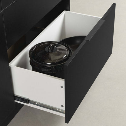 Olio Ilot De Cuisine Avec Porte Et Tiroirs - Noir Mat Et Faux Marbre Blanc | Olio Kitchen Island With Door And Drawers - Matte Black And Faux White Marble