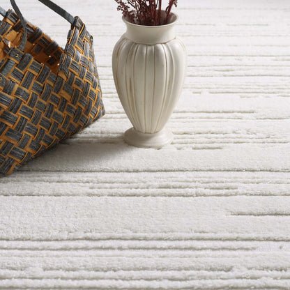 Carpette à poil long Quinto crème à motif de vagues - 2 pi 7 po x 8 pi