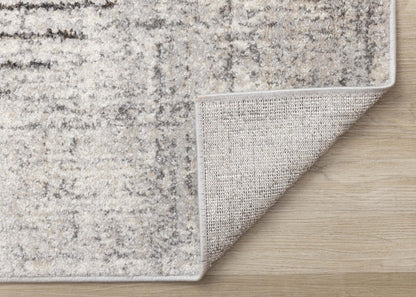 Carpette à poil court doux Solace grise et blanche à motif de cercles qui fusionnent - 6 pi 7 po x 9 pi 6 po