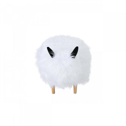 Repose-pieds en bois de yak rembourré Julius - Blanc | Pouf Repose-pieds Julius En Bois Tapisse Avec Pieds En Forme De Yak - Blanc