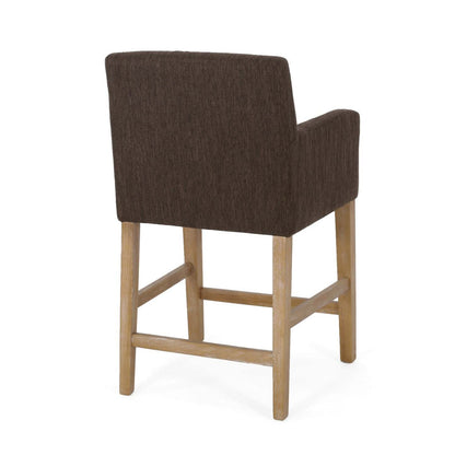 Gabrielle 26 Hauteur d'Assise Tabourets de Comptoir Ensemble de 2 avec Tissu Rembourré et Pieds en Bois Massif - Brun | Ensemble De 2 Tabourets De Comptoir Gabrielle, Assise 66 cm – Tissu Rembourré Et Pieds En Bois Massif - Brun