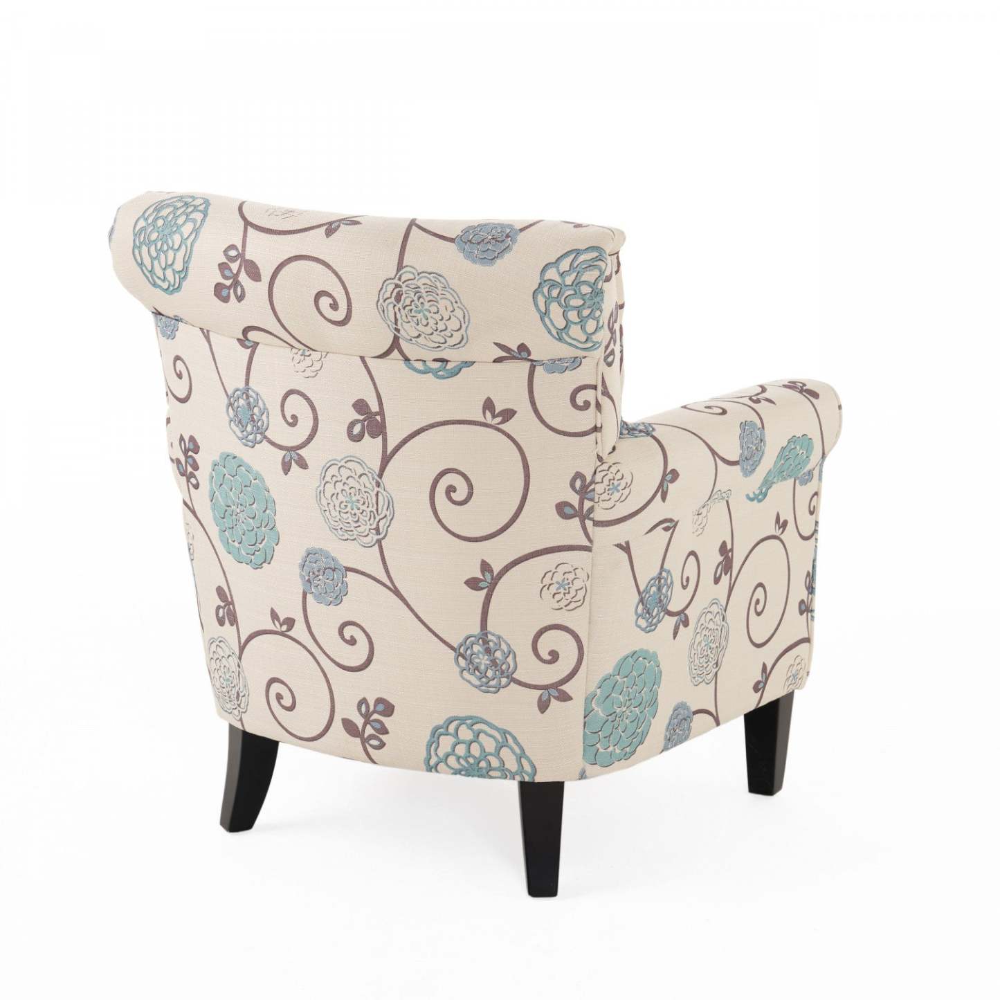 Chaise d'appoint en tissu d'apparence lin Catherine avec pattes en bois - Blanc et bleu | Fauteuil D'appoint Catherine En Tissu aspect lin Avec Pieds En Bois - Blanc Et Bleu