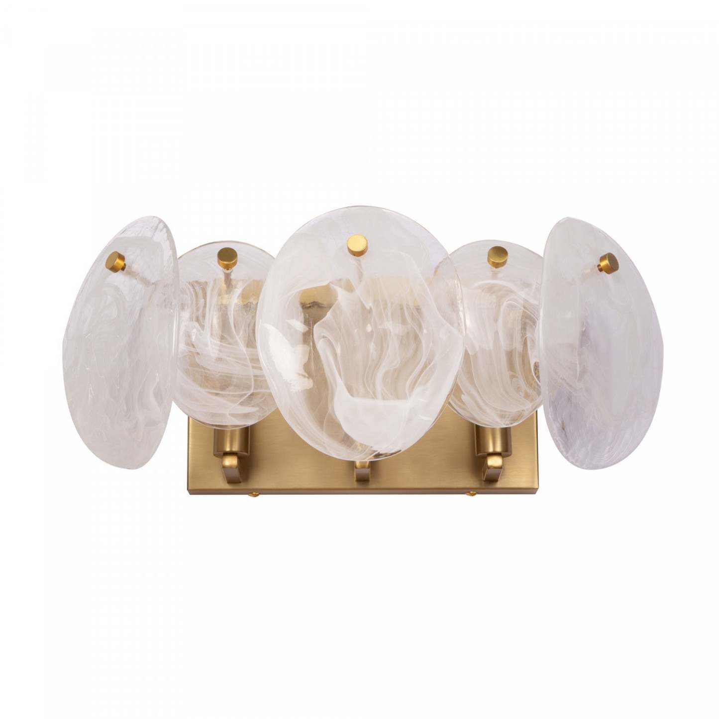 Meuble-lavabo de salle de bain à 3 lumières Lily, laiton brossé avec lampe en verre de style Murano blanc vaporeux | Luminaire De Salle De Bain A 3 lampes Lily, Laiton Brosse Et Verre Genre Murano Blanc Vaporeux