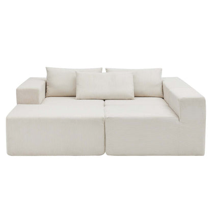 Canapés Modulaires Compressés Paula En Tissu Côtelé, Dossier À Coussins - Beige