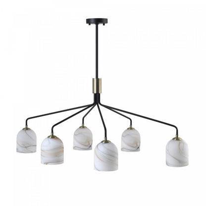 Lustre Crema à 6 lumières, noir, laiton brossé avec lampe en verre de style albâtre | Lustre A 6 lampes Crema, Noir, Laiton Brosse Avec Verre Genre Albatre