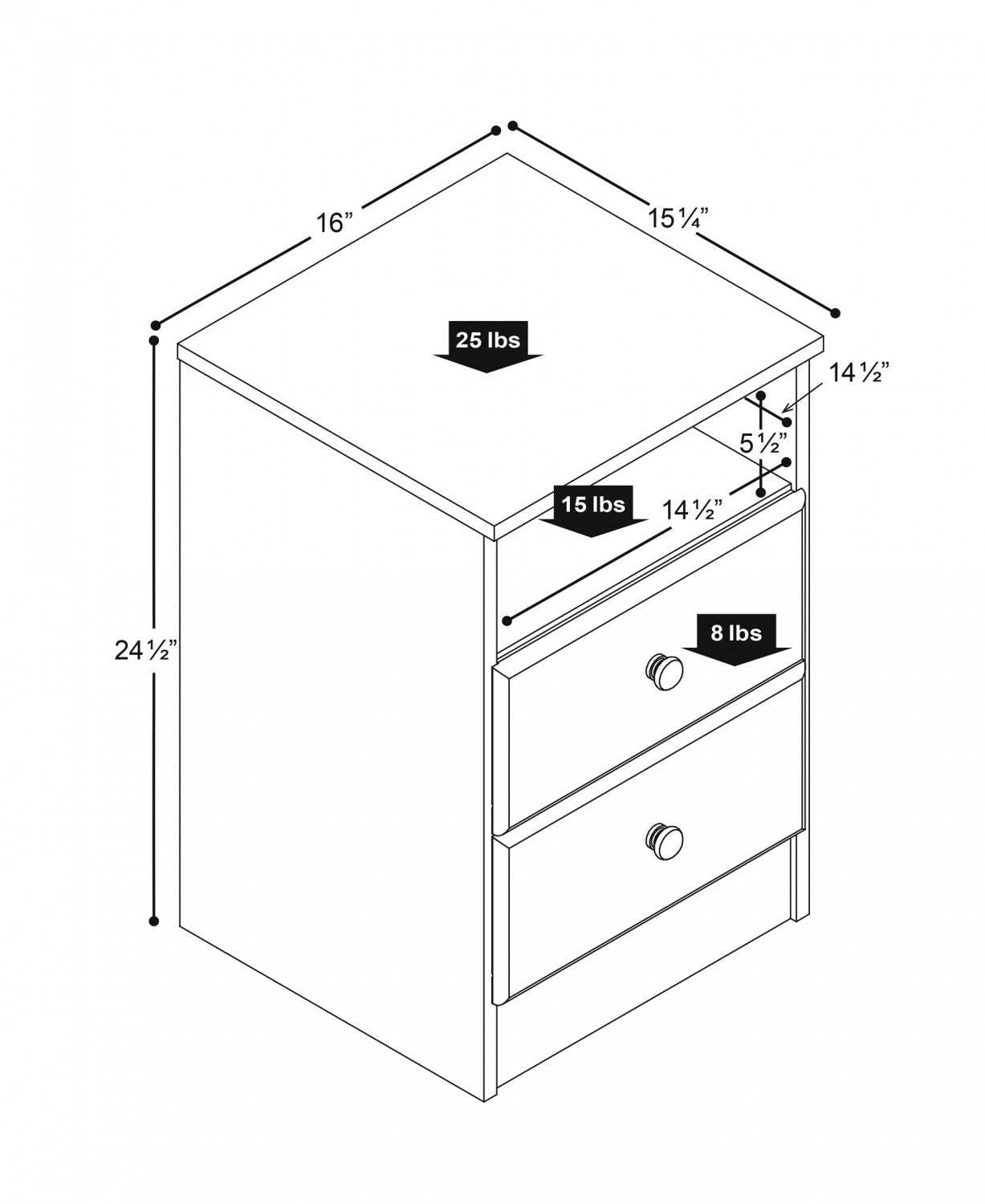 Astrid 2-Drawer Nightstand - Blanc|Table de nuit Astrid à 2 tiroirs - blanche