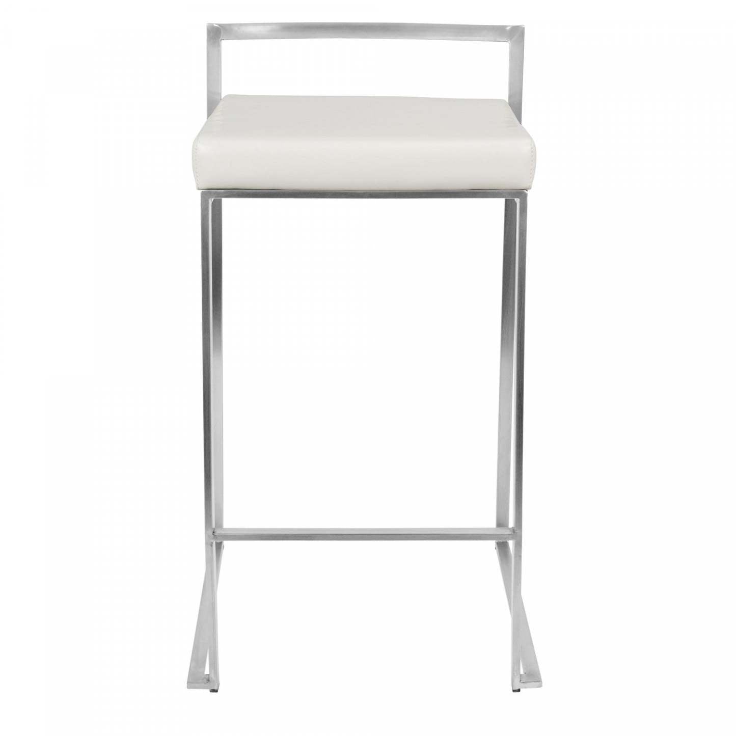 LumiSource Fuji White Faux Leather Contemporary Stackable Counter-Height Stool - Set of 2|Tabouret superposable contemporain Fuji de hauteur comptoir en similicuir blanc - ensemble de 2